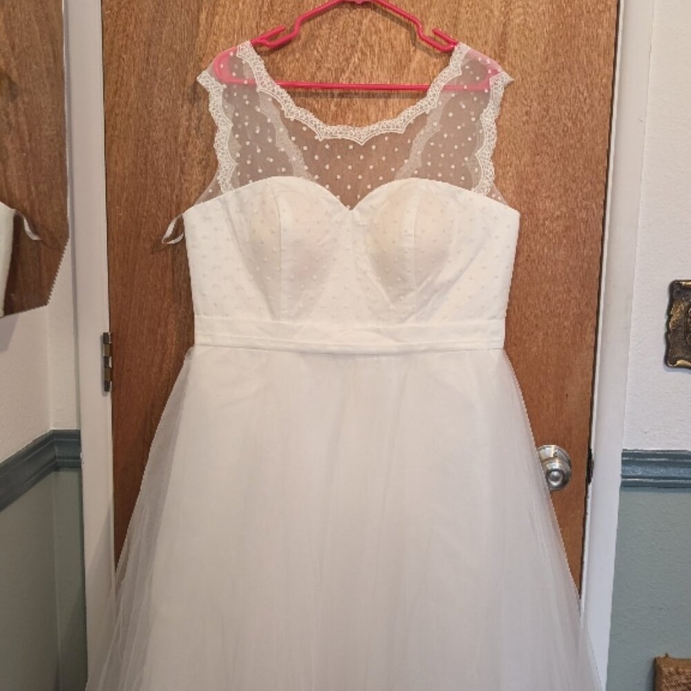 Ivory Lace Yoke Tulle A-Line Dress - Picture 1 of 7